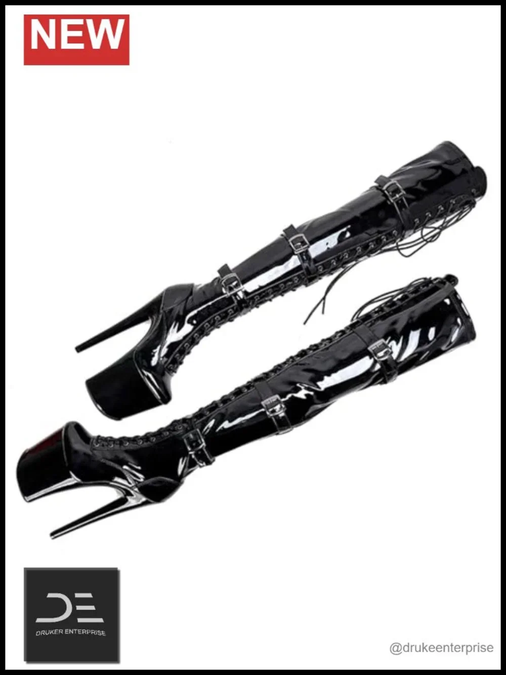 Women's 8 Inch Platform Thigh High Heel Boots Over The Knee Stiletto Lace-Up